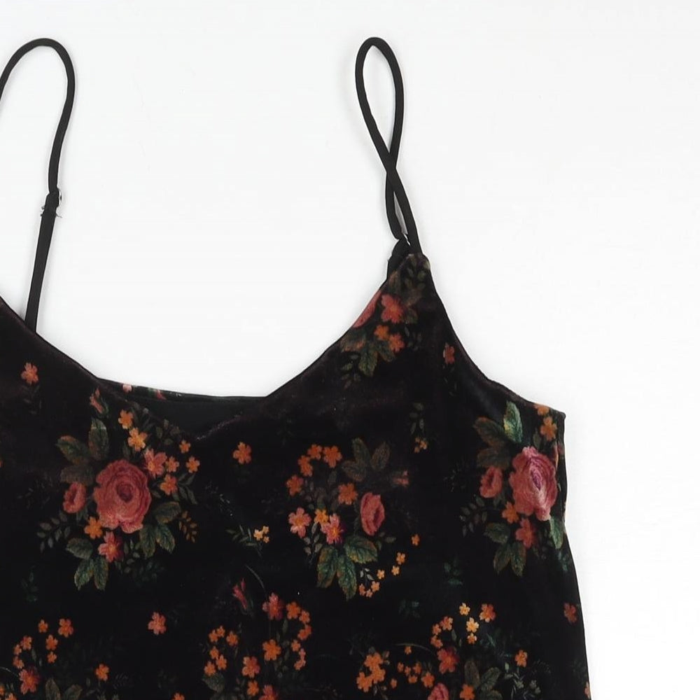 Stradivarius Womens Black Floral Polyester Camisole Blouse Size L Scoop Neck