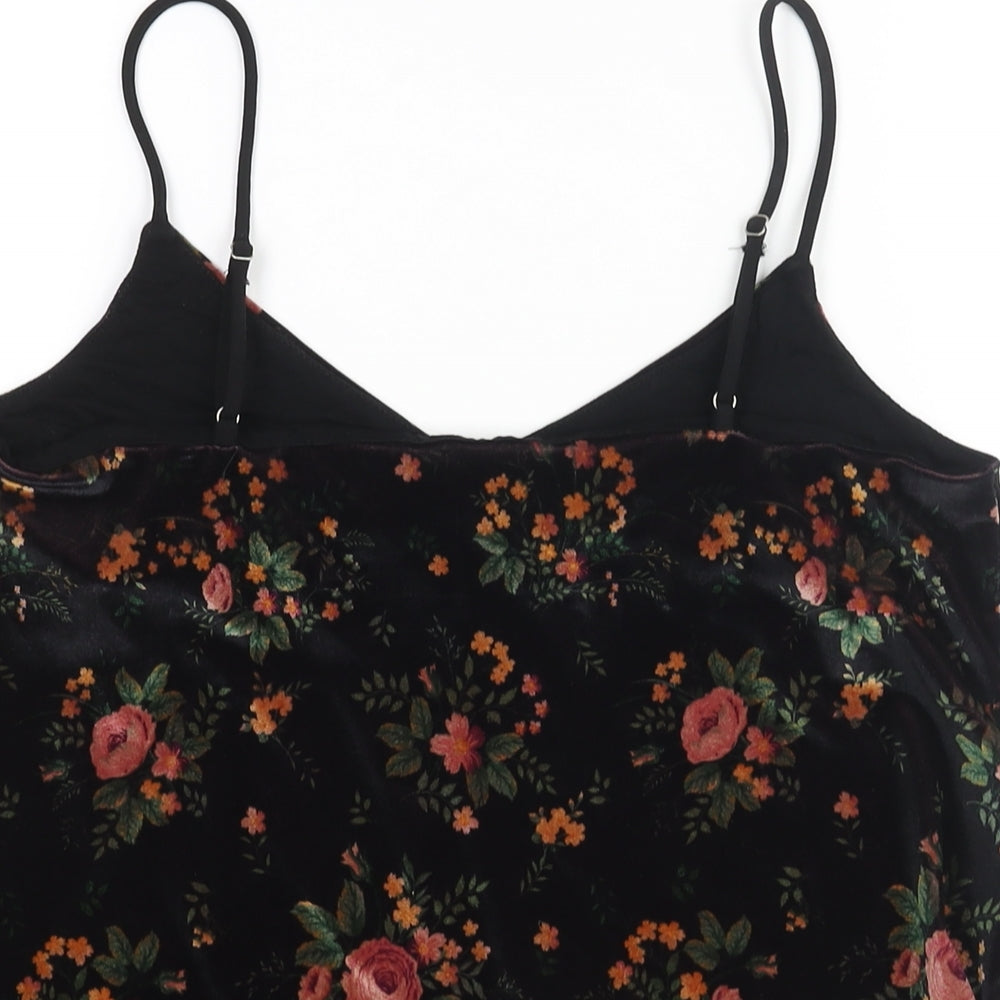 Stradivarius Womens Black Floral Polyester Camisole Blouse Size L Scoop Neck