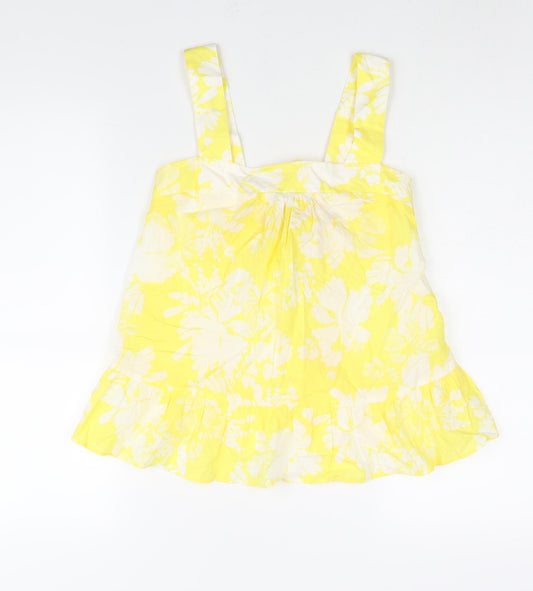 Marks and Spencer Womens Yellow Floral Cotton Camisole Blouse Size 6 Square Neck - Frill