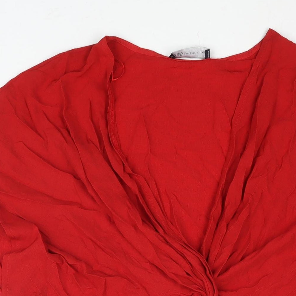 Marks and Spencer Womens Red Viscose Tunic Blouse Size S V-Neck - Twist Detail Open Front