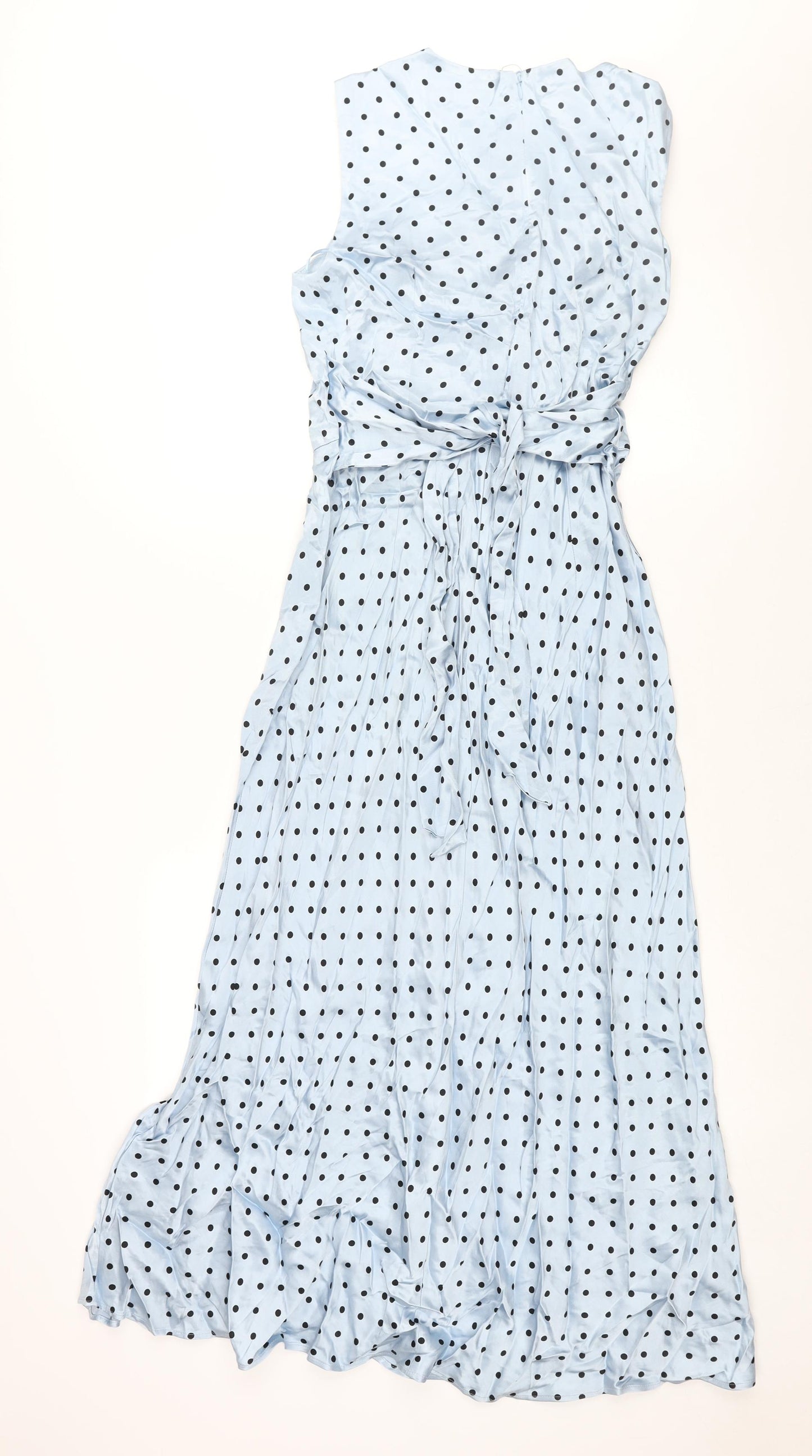 Marks and Spencer Womens Blue Polka Dot Polyester Maxi Size 10 Round Neck Zip - Belted