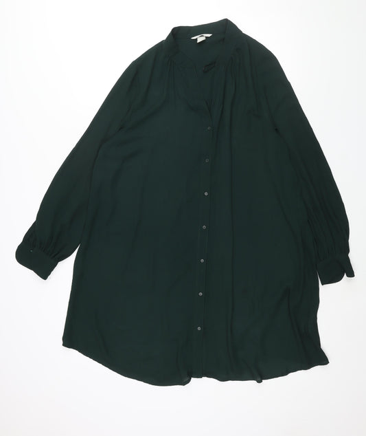 H&M Womens Green Polyester Shift Size 16 Round Neck Button