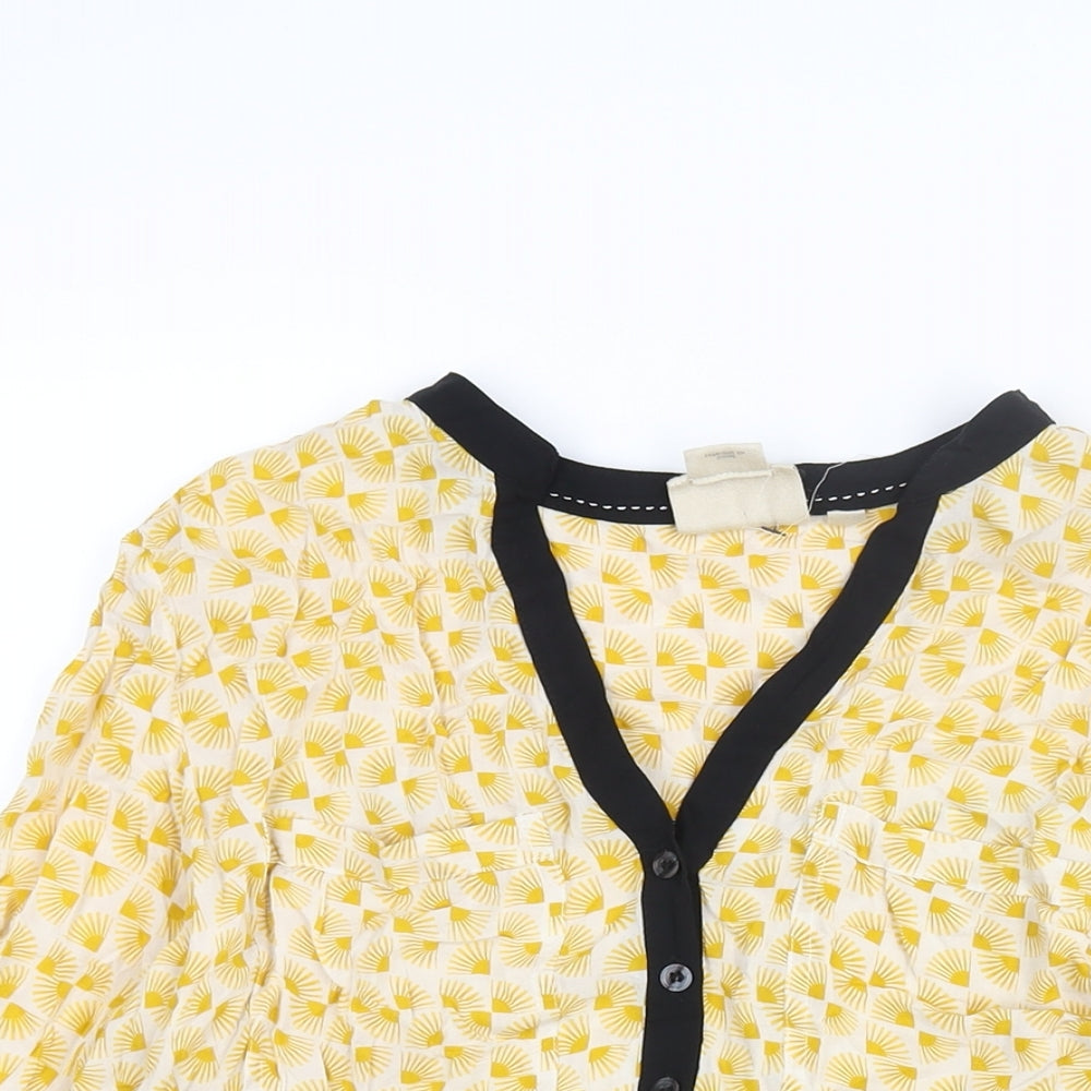 Vanessa Virginia Womens Yellow Geometric Viscose Basic Blouse Size 12 V-Neck