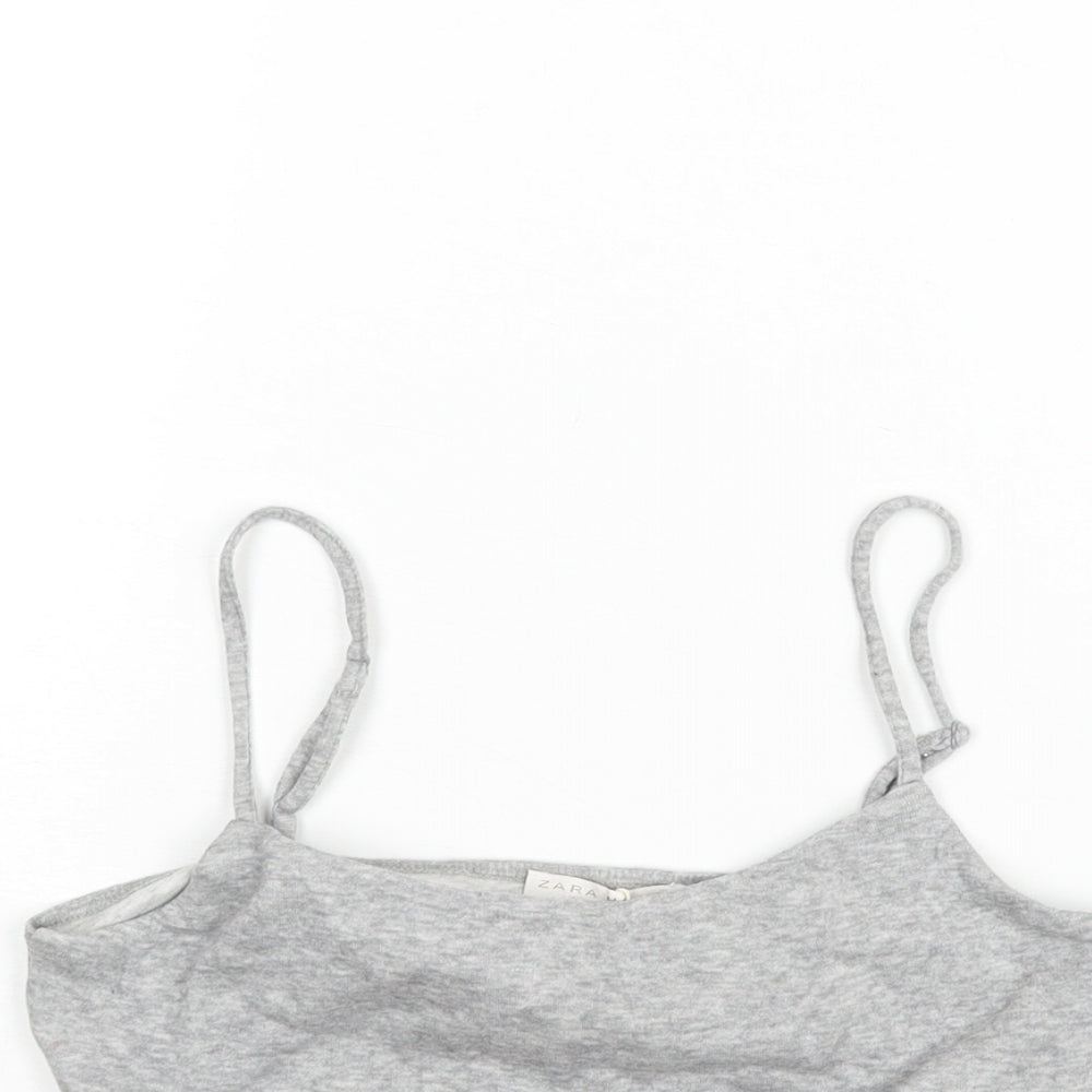 Zara Womens Grey Cotton Cropped Tank Size M Scoop Neck