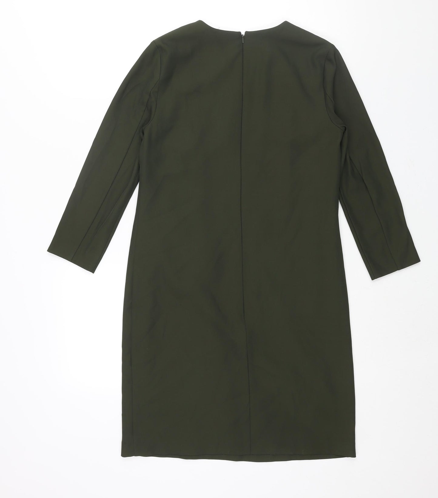 Warehouse Womens Green Polyester Shift Size 6 Round Neck Zip - Pocket Detail