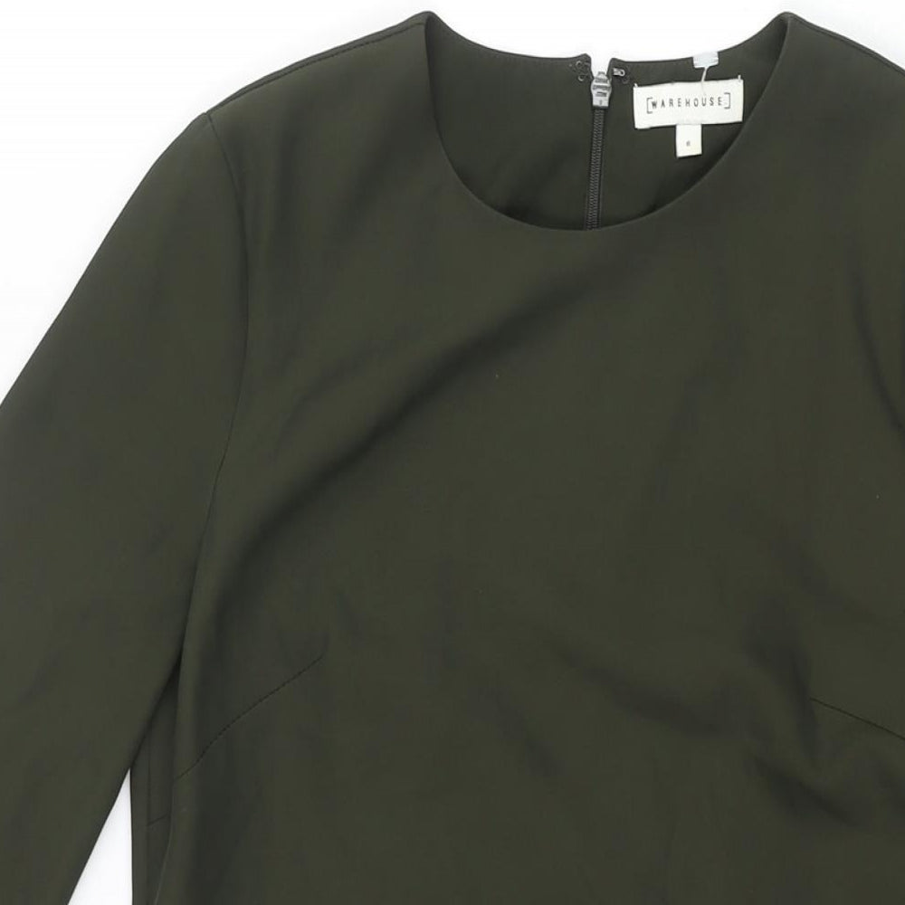 Warehouse Womens Green Polyester Shift Size 6 Round Neck Zip - Pocket Detail