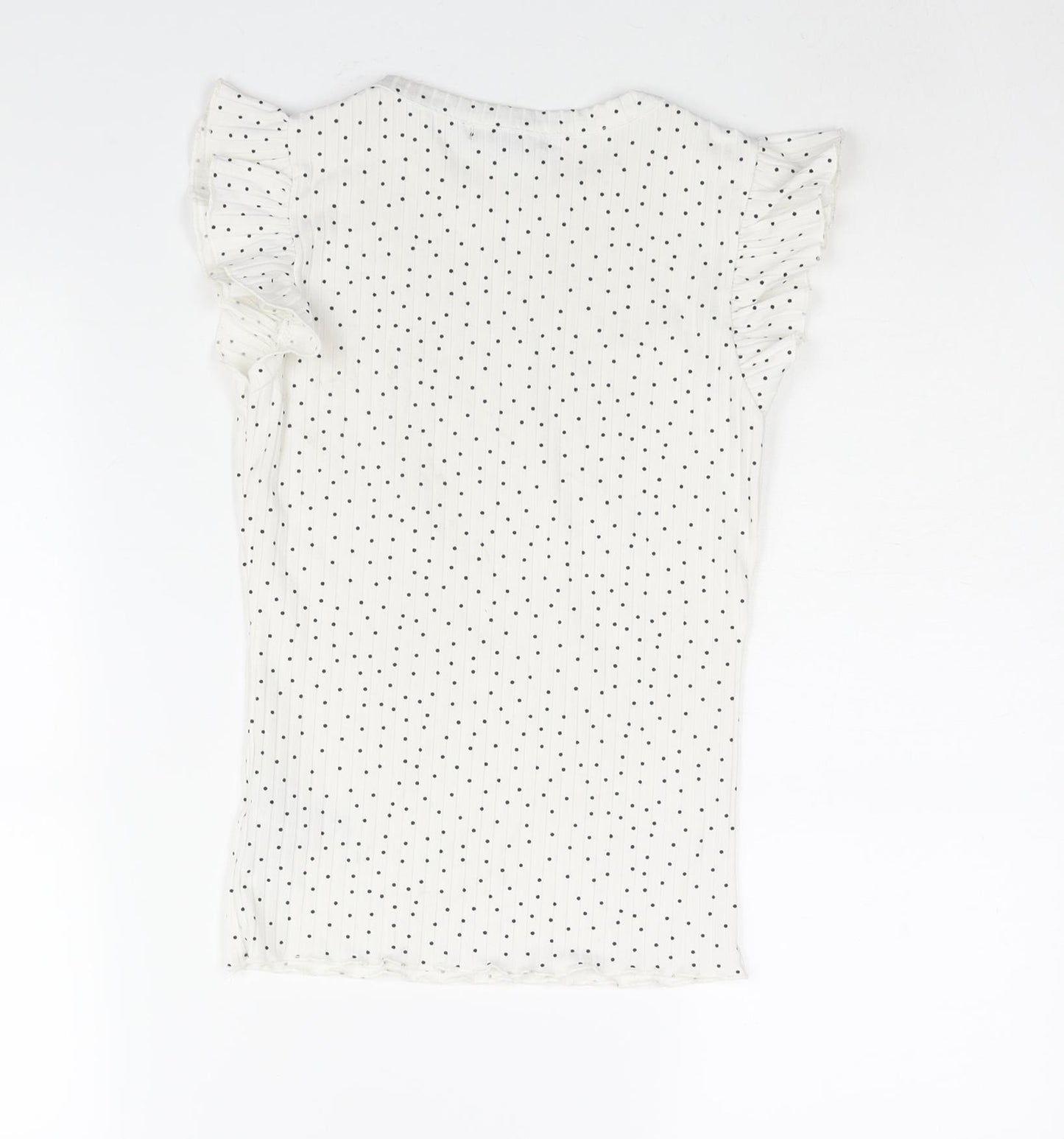 New Look Womens White Polka Dot Polyester Basic Blouse Size 8 Round Neck - Frill