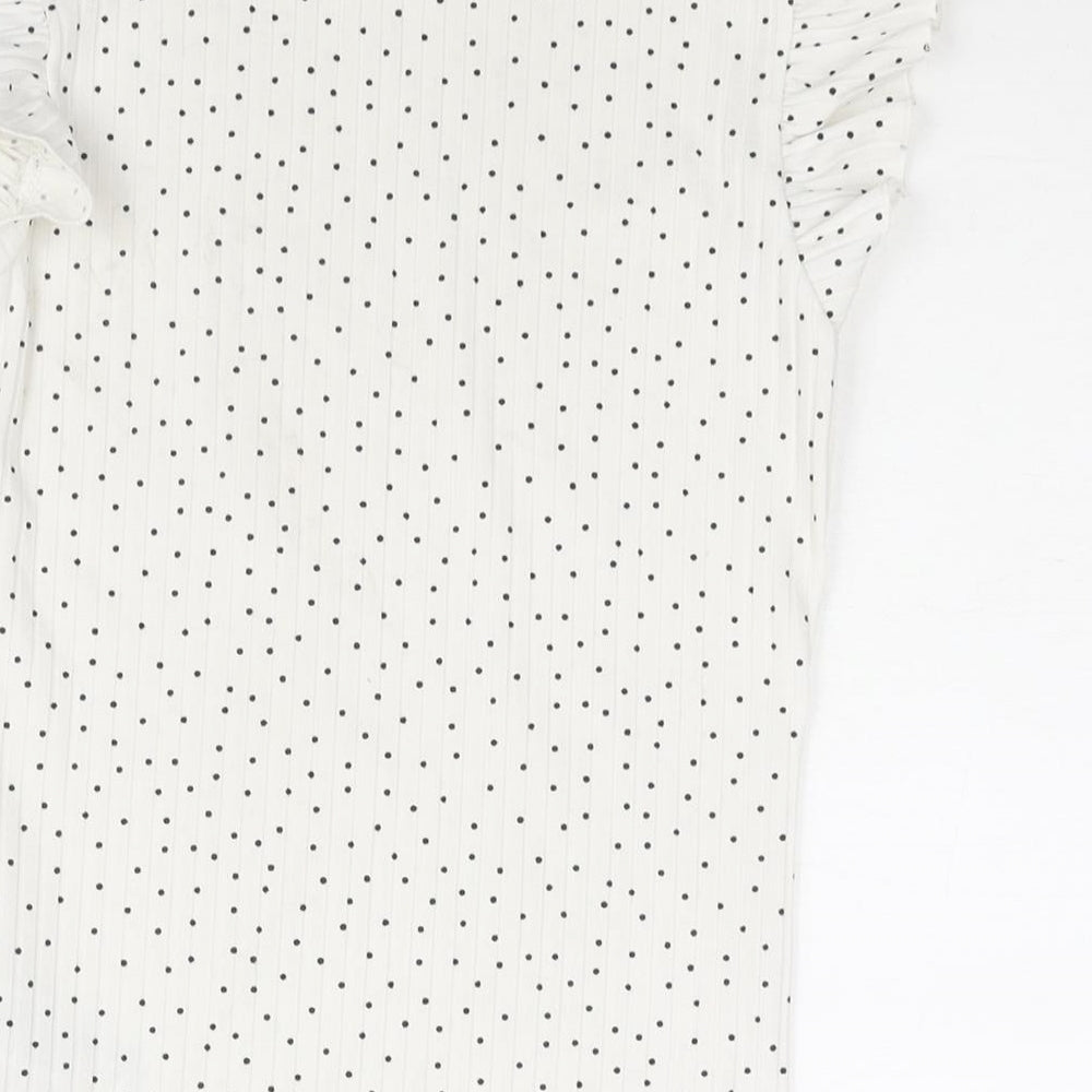 New Look Womens White Polka Dot Polyester Basic Blouse Size 8 Round Neck - Frill