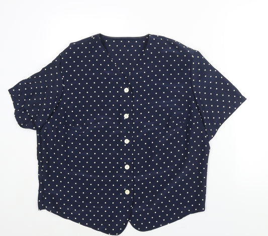 St Michael Womens Black Polka Dot Polyester Basic Blouse Size 20 V-Neck