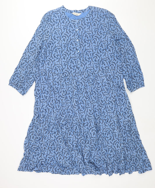 Seasalt Womens Blue Geometric Viscose Shift Size 18 Round Neck Button - Smocked