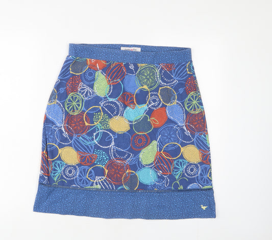 EWM Womens Blue Geometric Cotton A-Line Skirt Size 14 - Embroidered