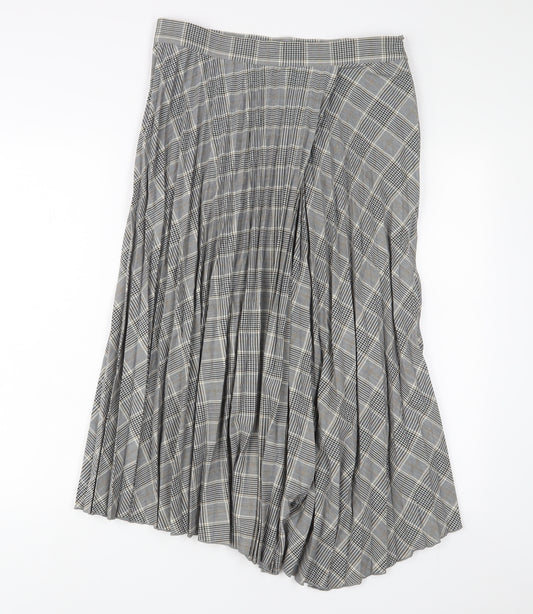 Marks and Spencer Womens Grey Plaid Polyester A-Line Skirt Size 12 Zip - Pleated