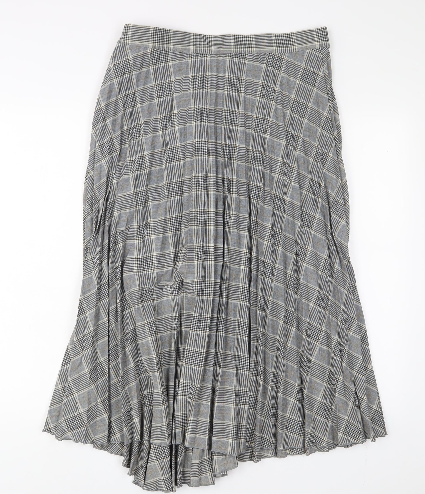 Marks and Spencer Womens Grey Plaid Polyester A-Line Skirt Size 12 Zip - Pleated