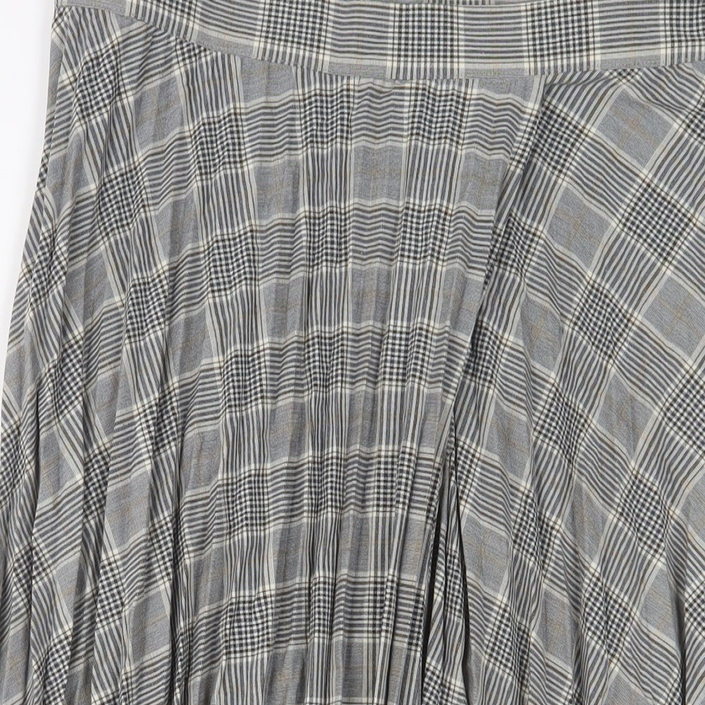 Marks and Spencer Womens Grey Plaid Polyester A-Line Skirt Size 12 Zip - Pleated