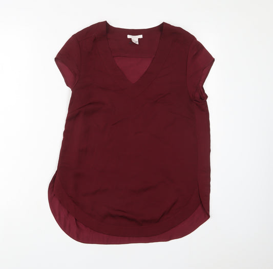 H&M Womens Red Polyester Basic T-Shirt Size 10 V-Neck