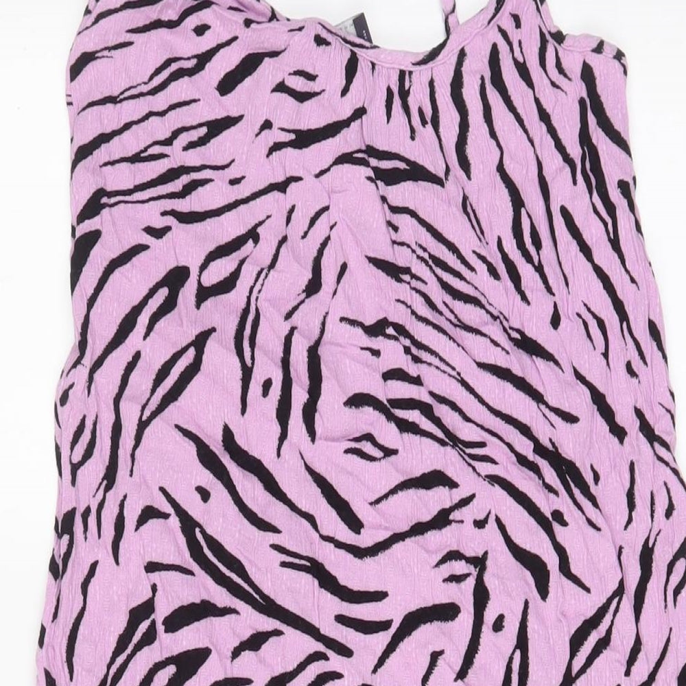 Marks and Spencer Womens Purple Animal Print Viscose A-Line Size 8 V-Neck Pullover