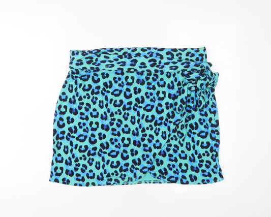 Bobeau Womens Blue Animal Print Polyester Wrap Skirt Size 18 Tie