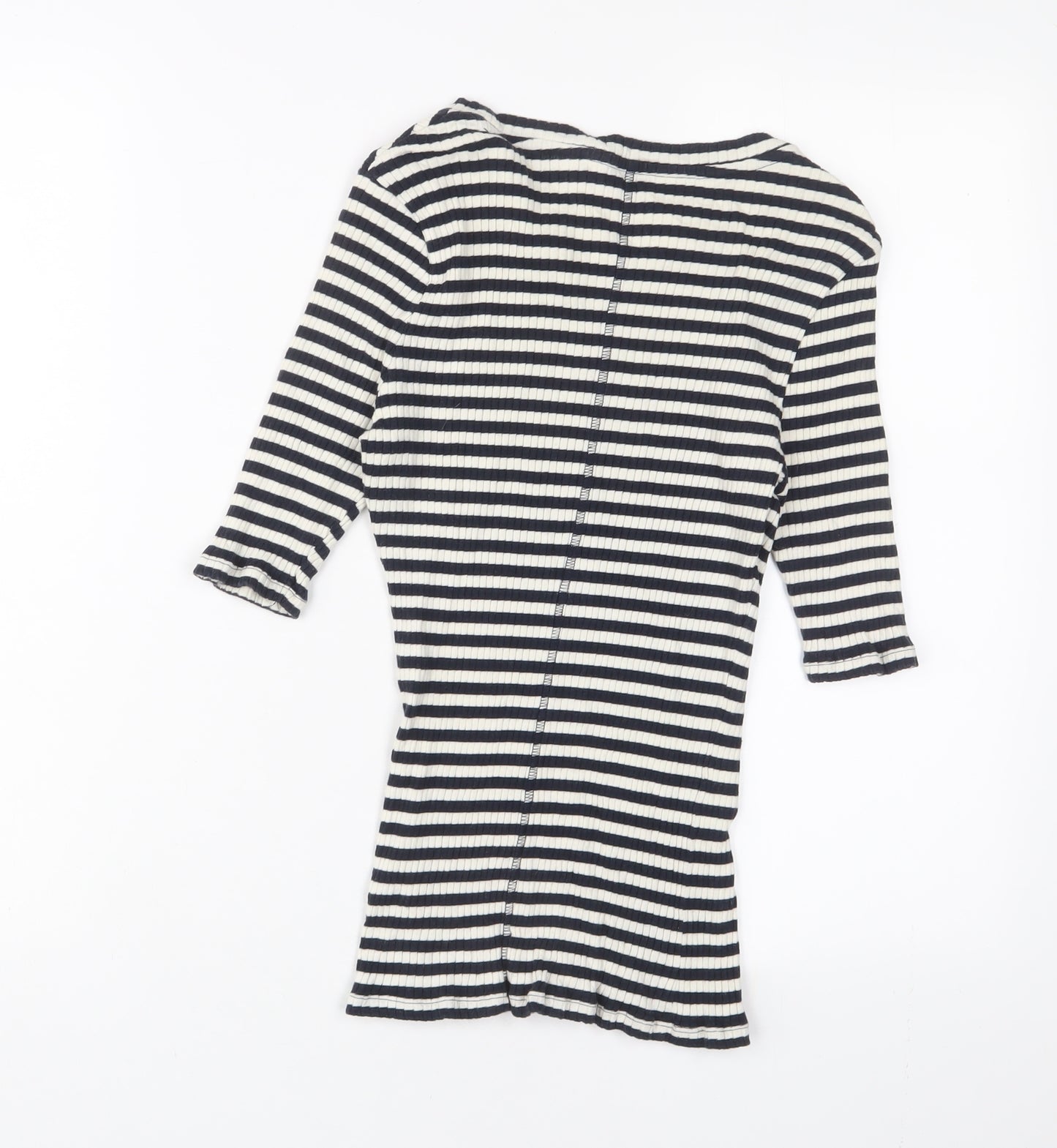 NEXT Womens Blue Striped Cotton Basic T-Shirt Size 12 Crew Neck - Stretch