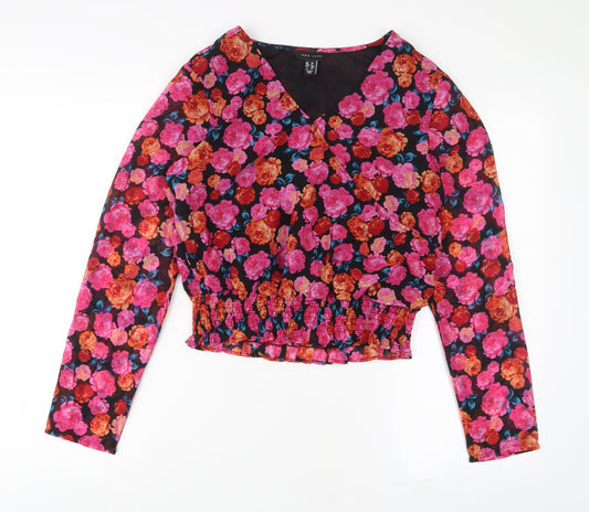 NEXT Womens Multicoloured Floral Polyester Cropped Blouse Size 12 V-Neck