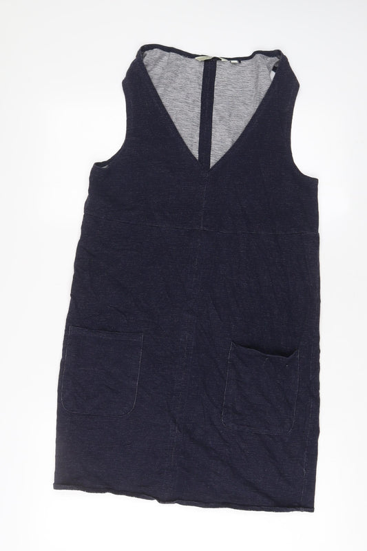 NEXT Womens Blue Cotton Tank Dress Size 12 V-Neck Pullover - Pockets