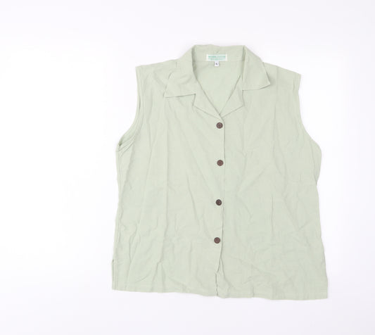 Natural Cotton Womens Green Cotton Basic Button-Up Size L Collared