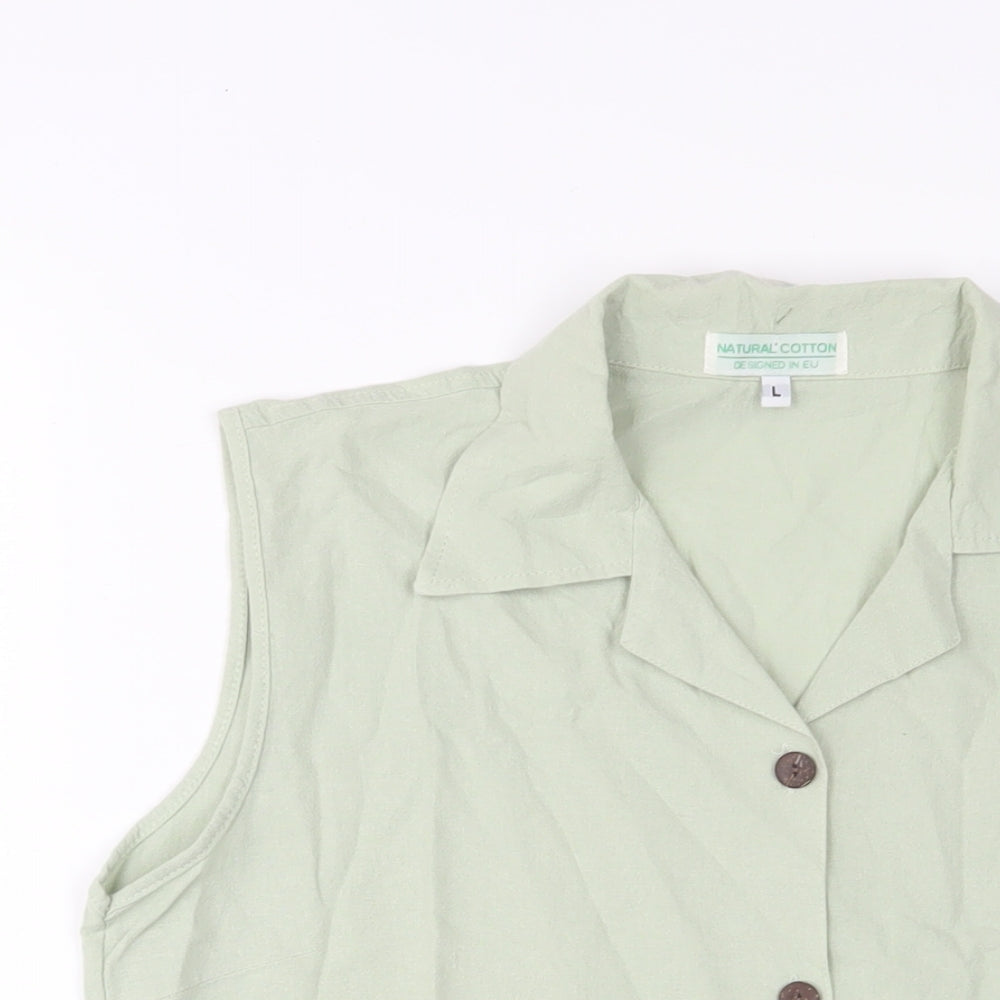 Natural Cotton Womens Green Cotton Basic Button-Up Size L Collared