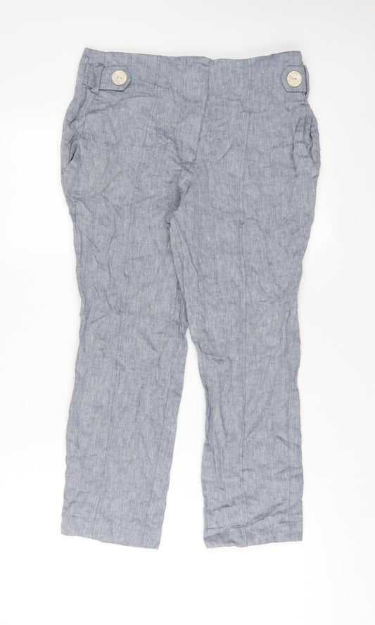 NEXT Womens Blue Linen Trousers Size 12 L24 in Regular Hook & Eye