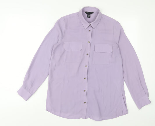 New Look Womens Purple Polyester Basic Button-Up Size 6 Collared