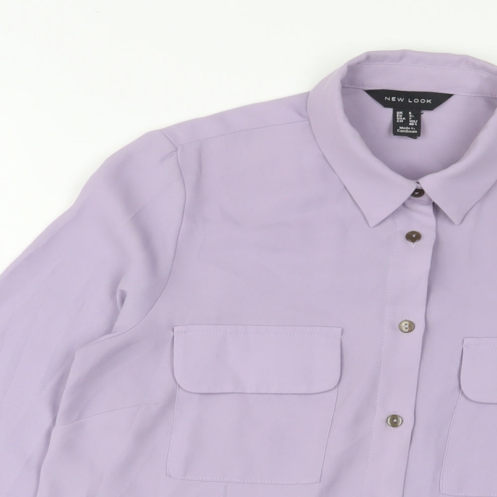 New Look Womens Purple Polyester Basic Button-Up Size 6 Collared