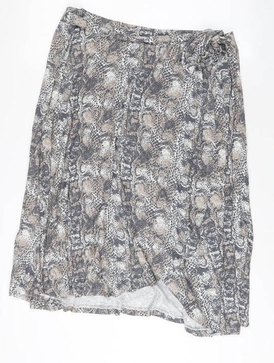 NEXT Womens Grey Animal Print Viscose Wrap Skirt Size 16 - Belted