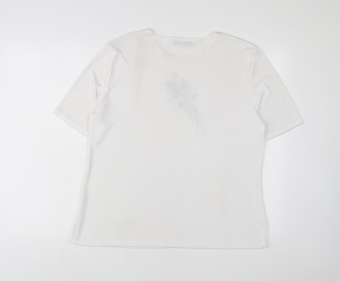 Reflections Womens White Polyester Basic T-Shirt Size L Crew Neck - Embroidered