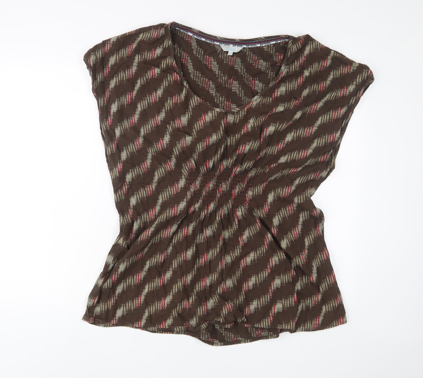 Fat Face Womens Brown Herringbone Cotton Basic T-Shirt Size 18 Scoop Neck