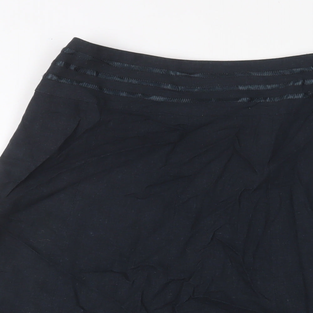 MARKS AN'D Womens Black Linen A-Line Skirt Size 10 Zip - Embroidered