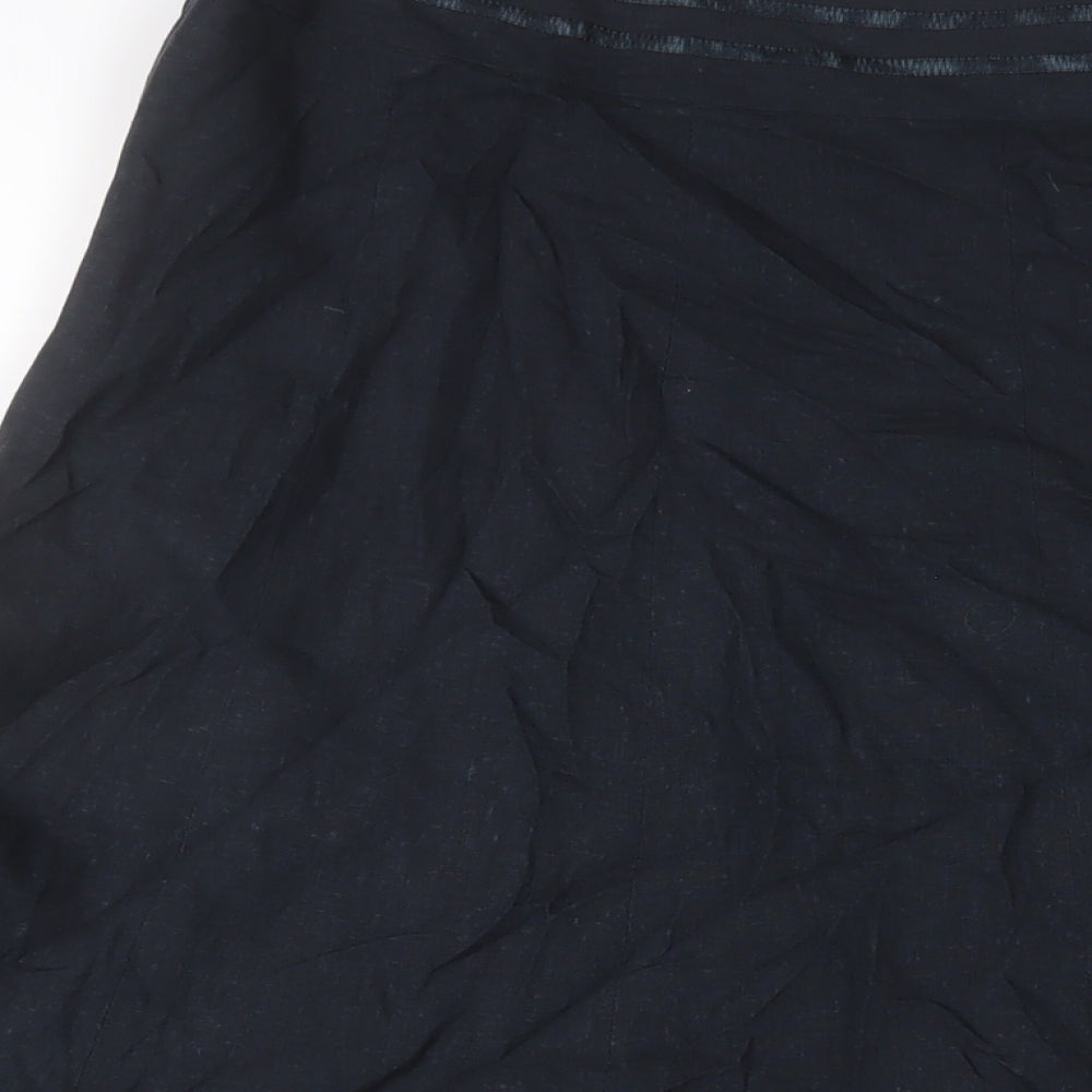 MARKS AN'D Womens Black Linen A-Line Skirt Size 10 Zip - Embroidered