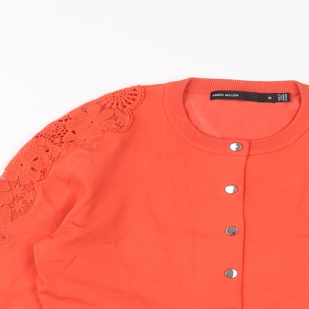 Karen Millen Womens Orange Collared Viscose Cardigan Jumper Size M - Embroidered