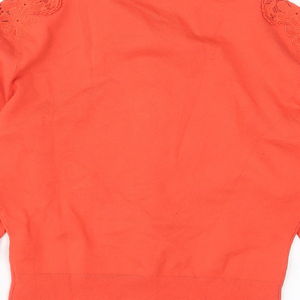 Karen Millen Womens Orange Collared Viscose Cardigan Jumper Size M - Embroidered