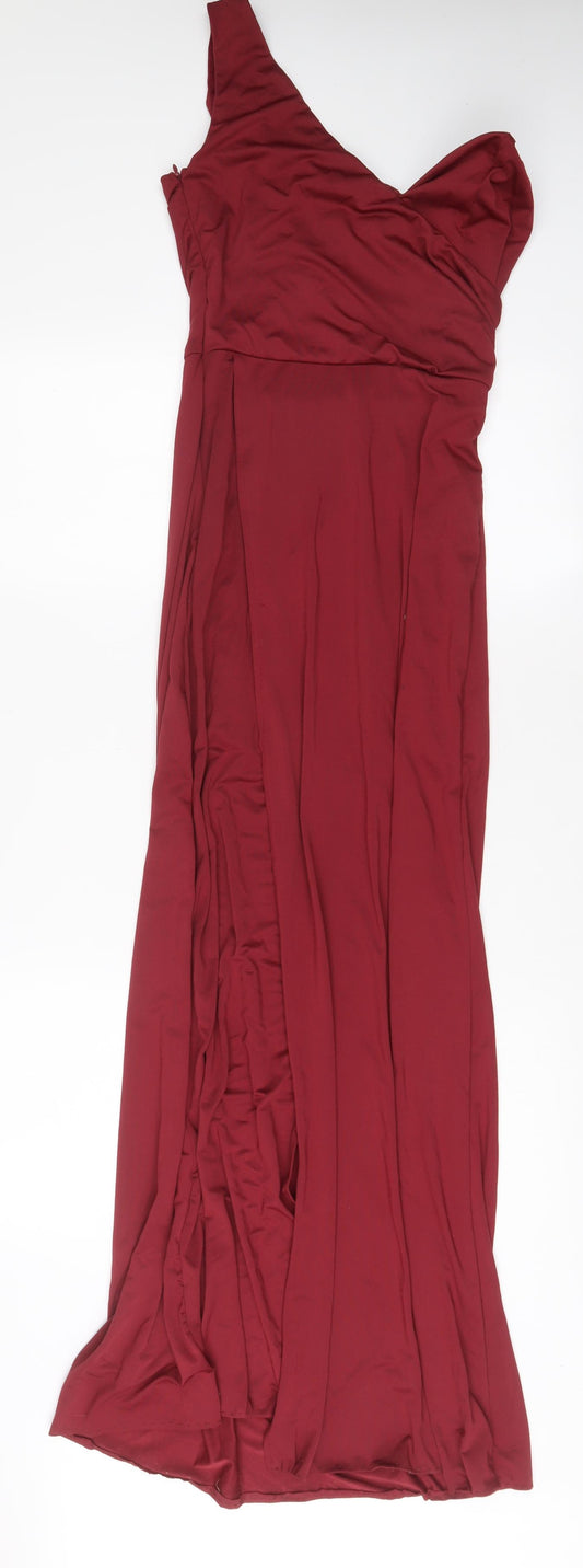 Missguided Womens Red Polyester A-Line Size 8 Off the Shoulder Zip