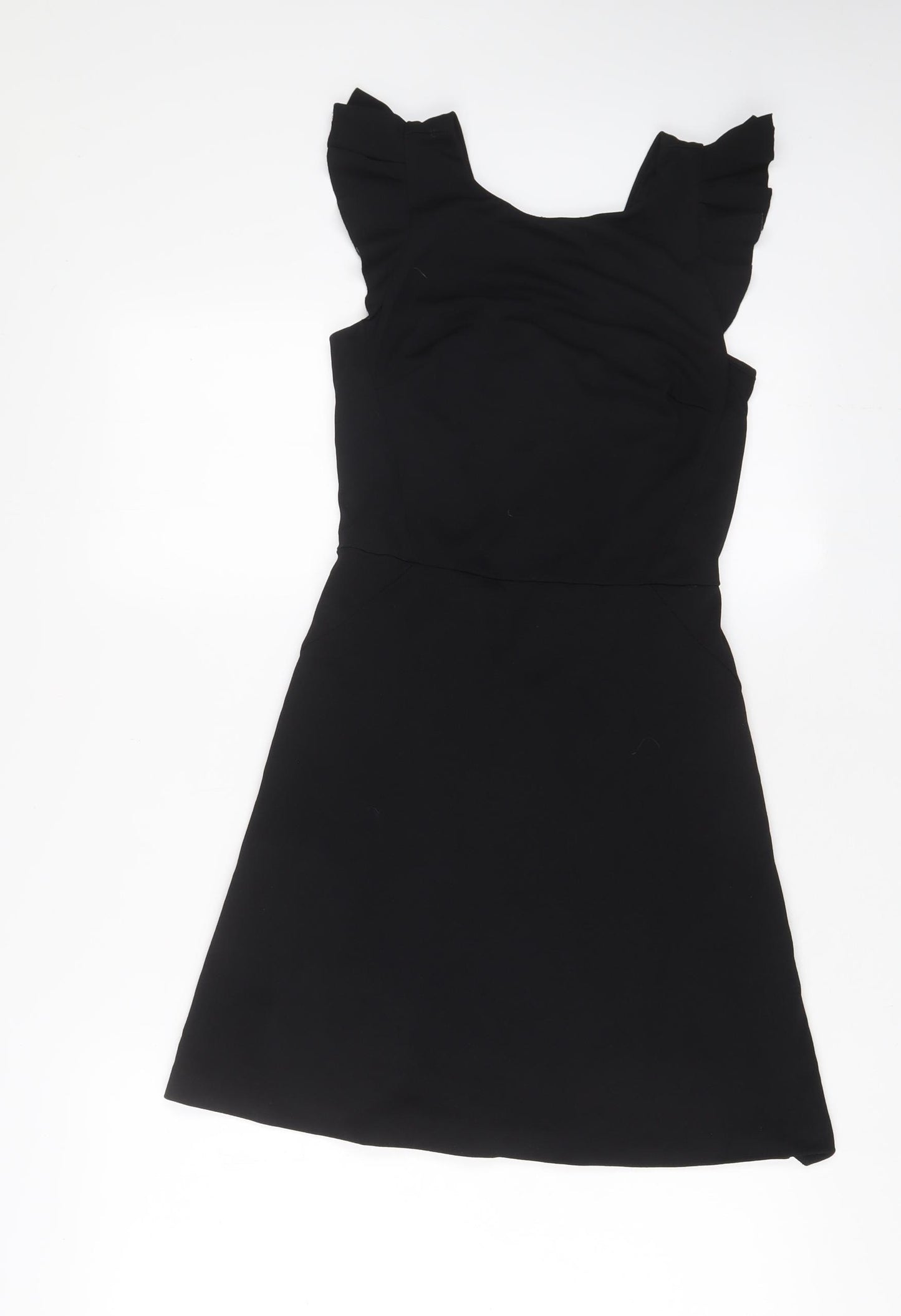 Topshop Womens Black Polyester A-Line Size 8 Boat Neck - Frill