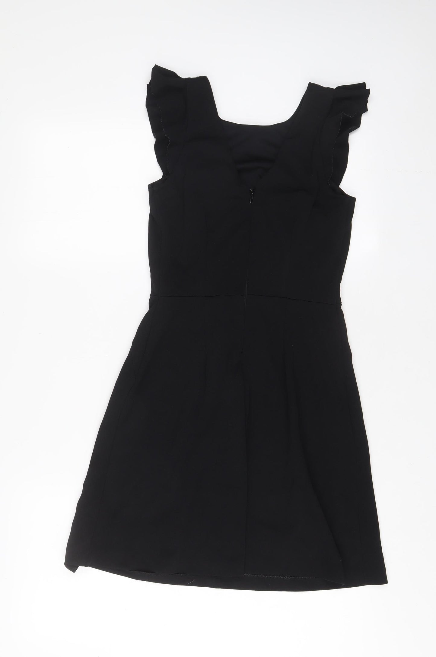 Topshop Womens Black Polyester A-Line Size 8 Boat Neck - Frill