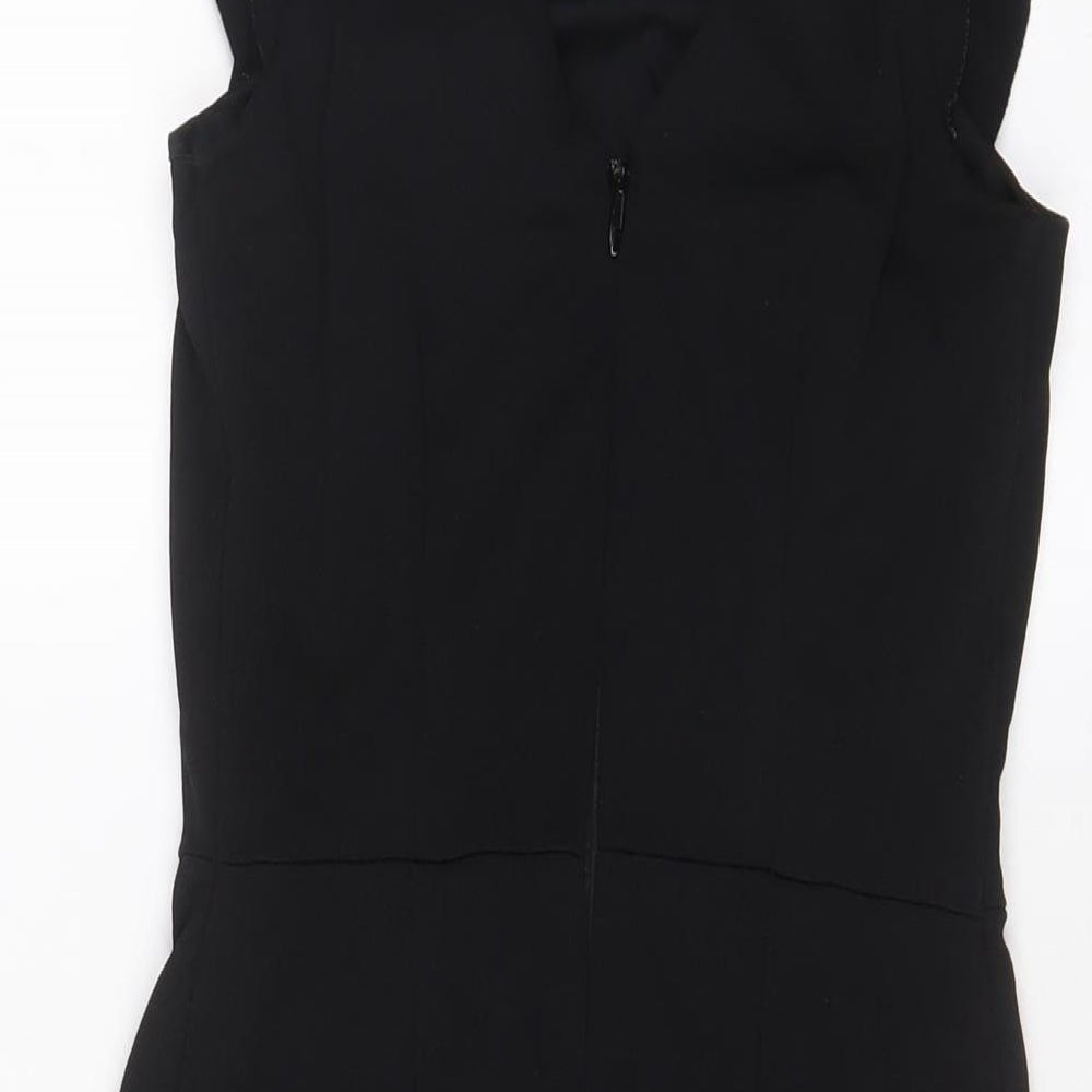 Topshop Womens Black Polyester A-Line Size 8 Boat Neck - Frill