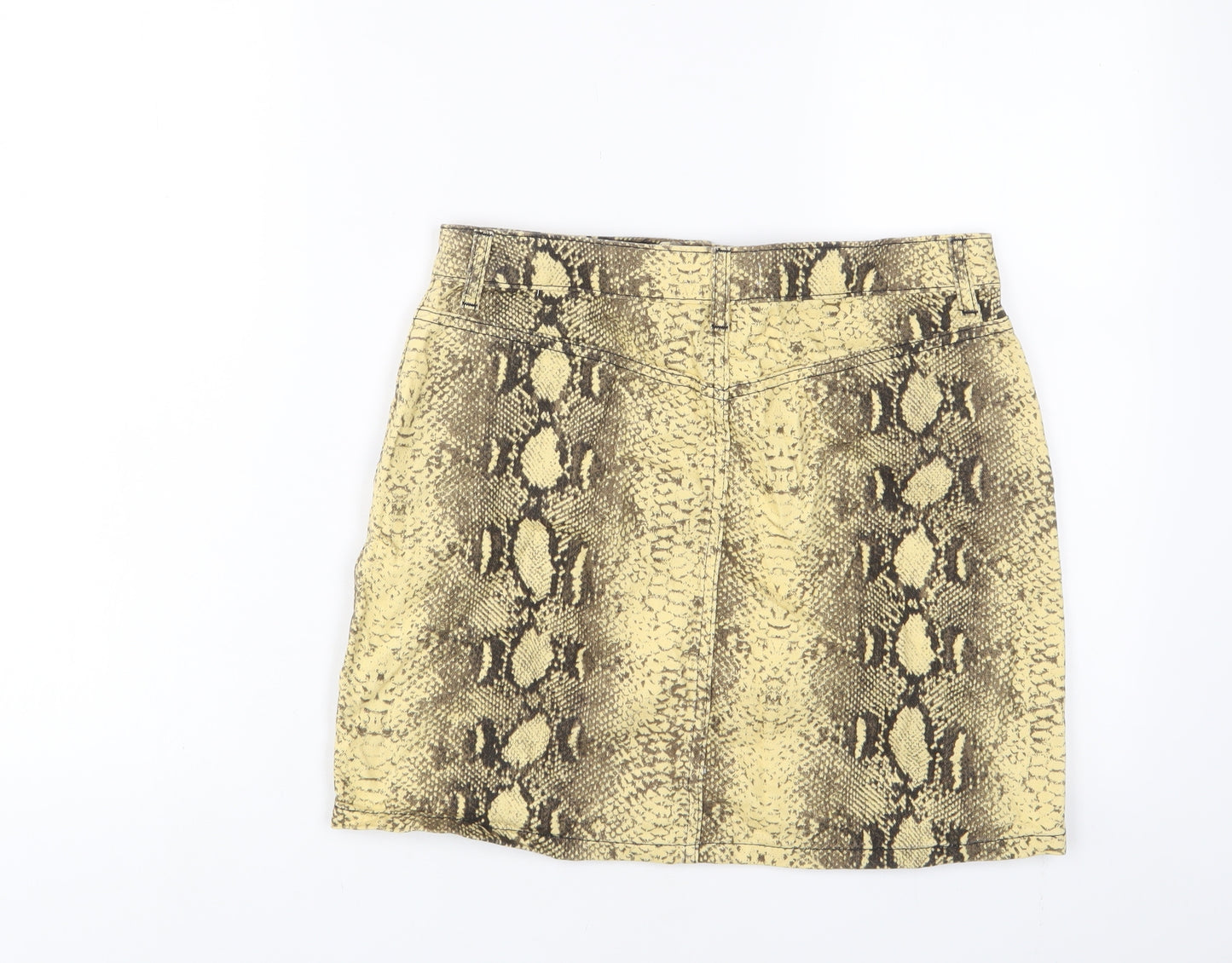 Topshop Womens Yellow Animal Print Cotton A-Line Skirt Size 12 Zip - Zips