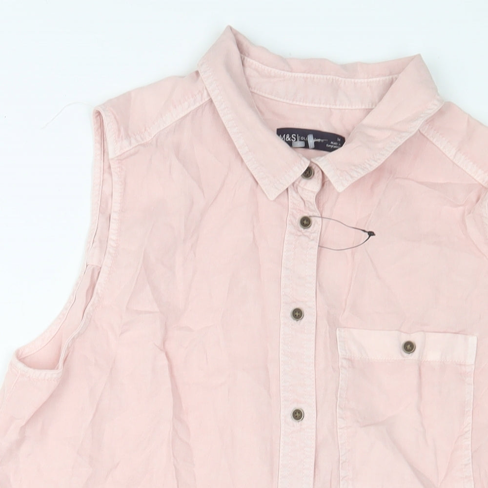 Marks and Spencer Womens Pink Lyocell Basic Button-Up Size 14 Collared