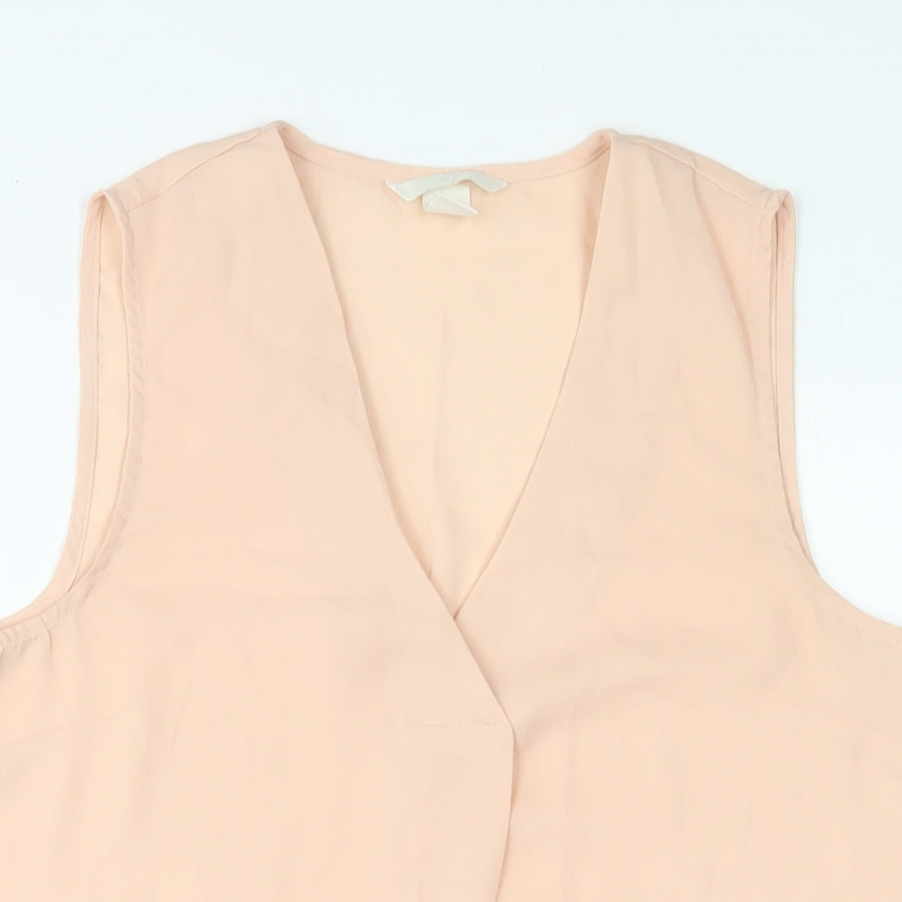 H&M Womens Pink Polyester Basic Blouse Size 6 V-Neck