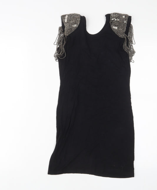 tPSHOP Womens Black Viscose Bodycon Size 10 Scoop Neck Pullover - Beaded