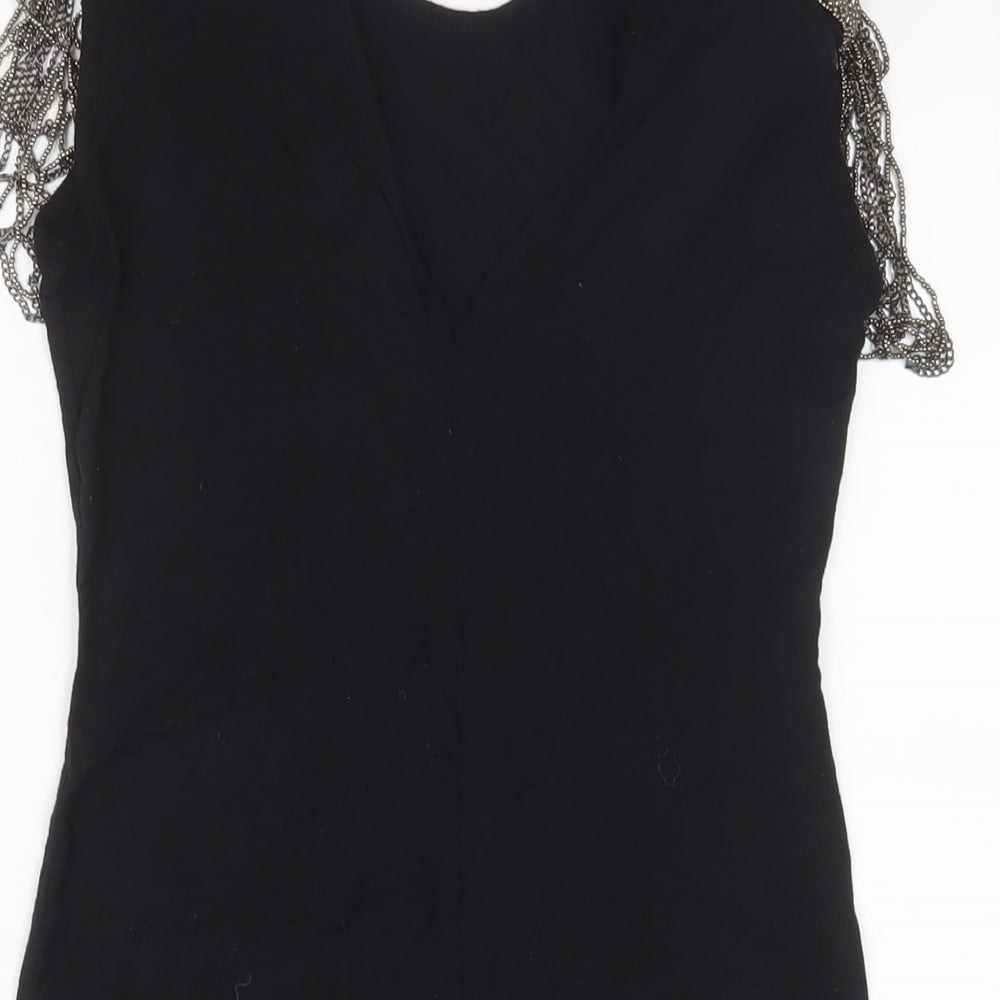 tPSHOP Womens Black Viscose Bodycon Size 10 Scoop Neck Pullover - Beaded