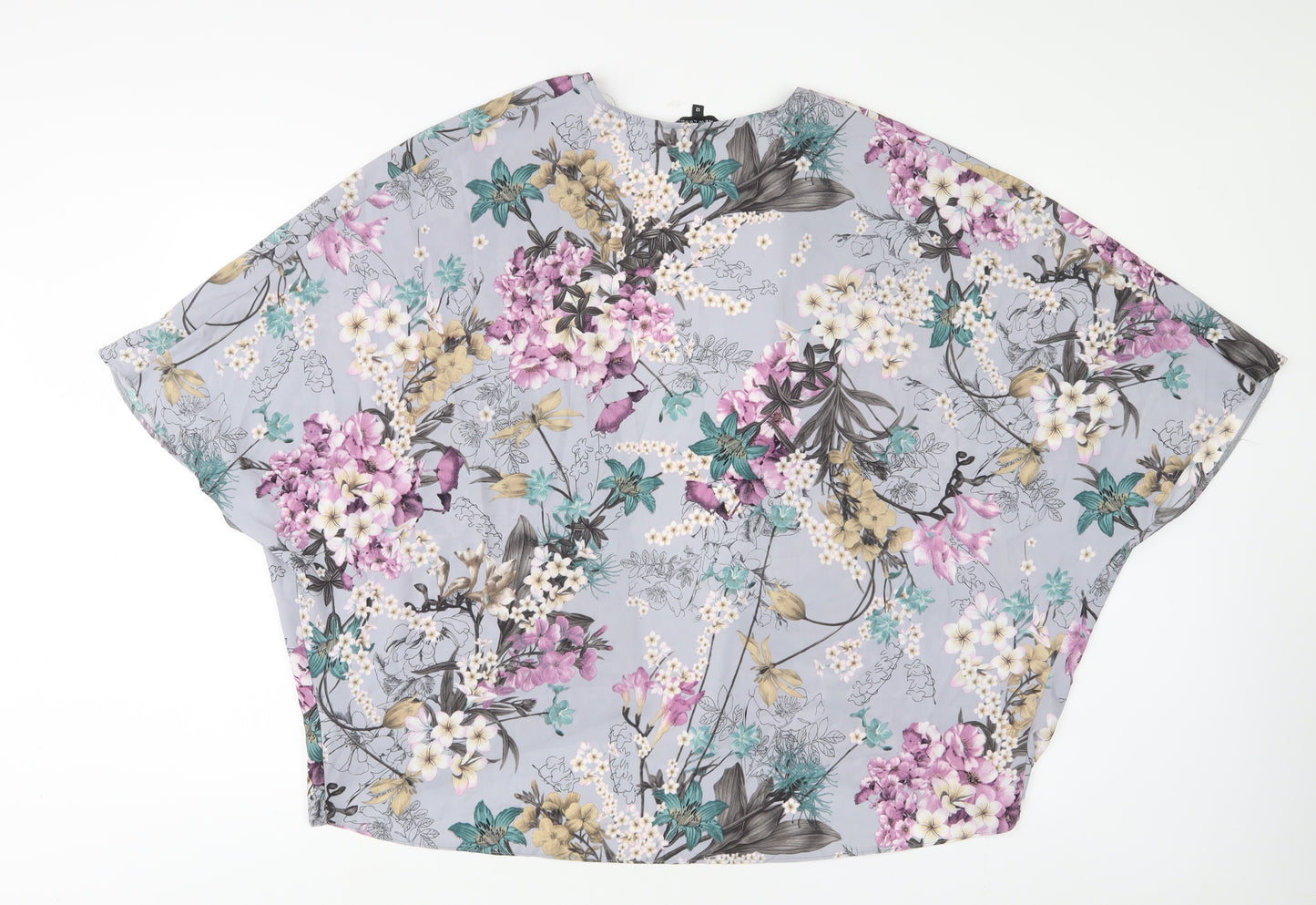 New Look Womens Grey Floral Polyester Kimono Blouse Size 12 V-Neck - Open