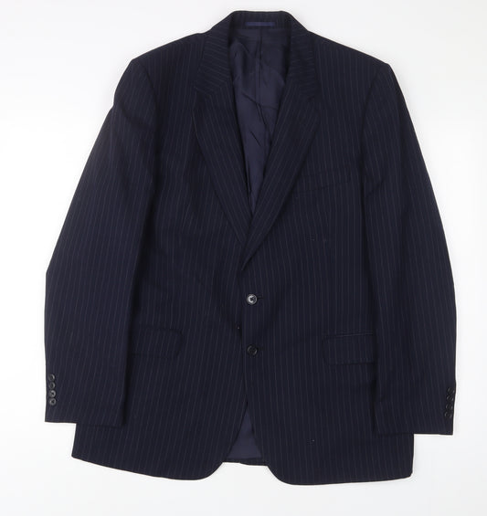 St Michael Mens Blue Striped Wool Jacket Suit Jacket Size 42 Regular