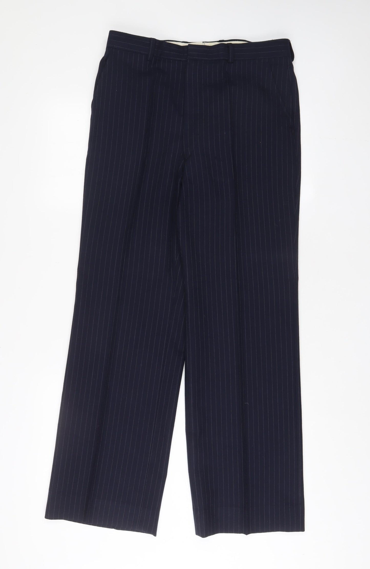 St Michael Mens Blue Striped Wool Trousers Size 34 in L33 in Regular Hook & Eye