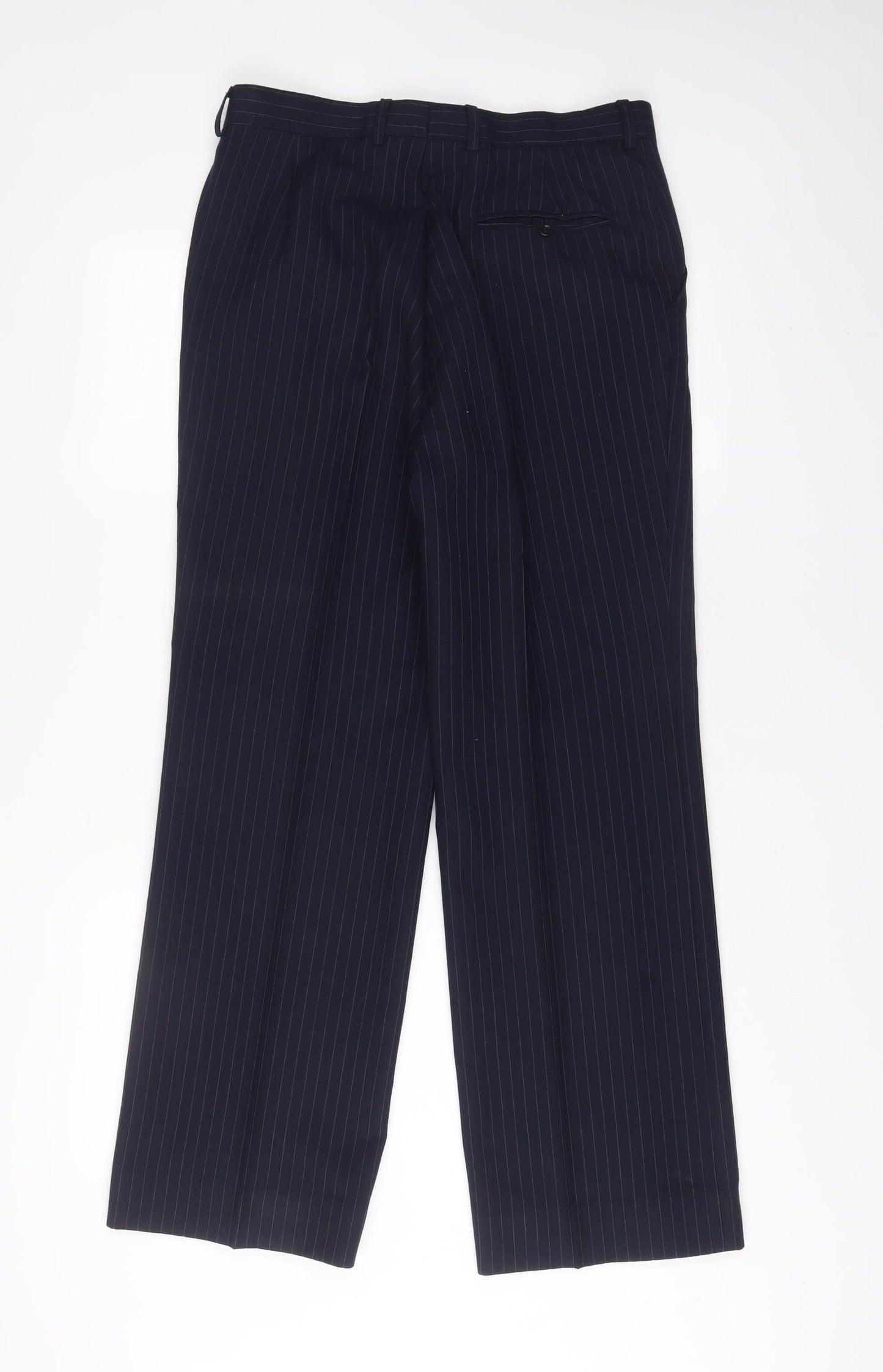 St Michael Mens Blue Striped Wool Trousers Size 34 in L33 in Regular Hook & Eye