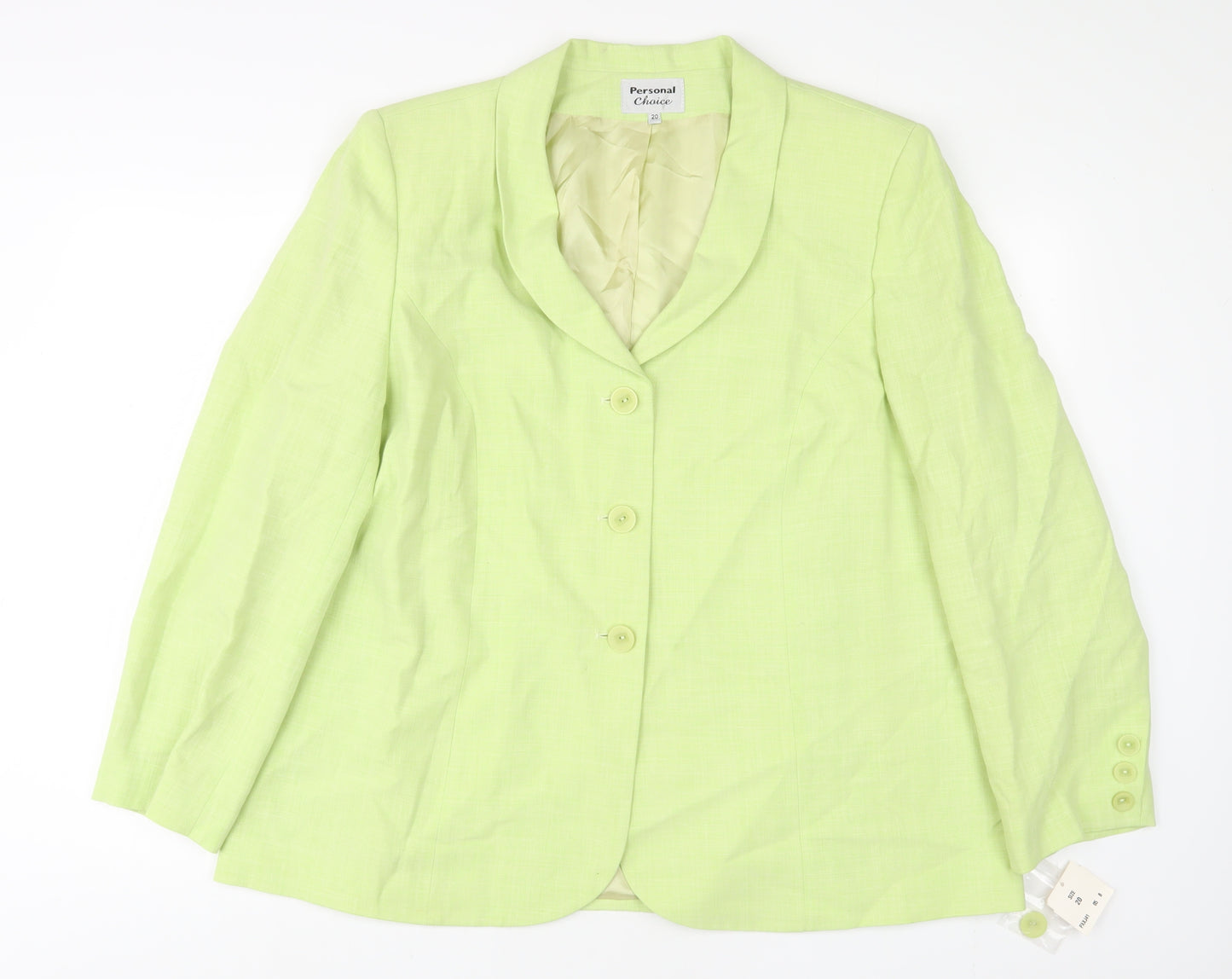 personal Choice Womens Green Jacket Blazer Size 20 Button